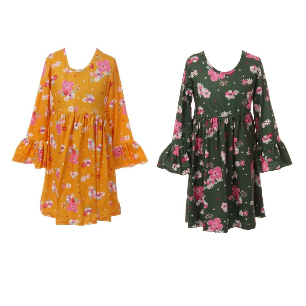 2 Dresses Bundle Little Girl Toddler Long Sleeve Floral Flower Girl Dress 2T-8
